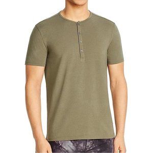 John Varvatos Star USA Men's Short Sleeve Bard 4 Button Crew Henley Shirt Olive